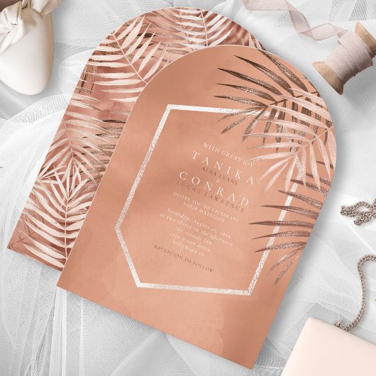 Invitation Mariage de feuille de palme luxuriante Terra Cotta