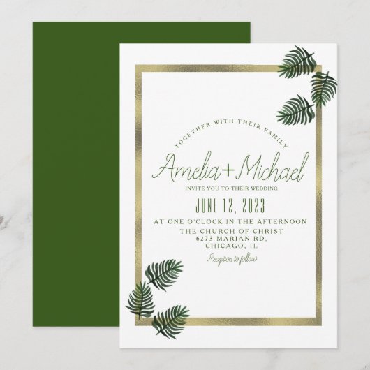 Invitation Mariage de feuille de palmier de papier d'aluminiu (Devant / Derrière)