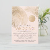 Invitation Mariage de feuille de palmier rose or moderne (Debout devant)