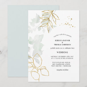 Invitation Mariage de feuille d'or végétal