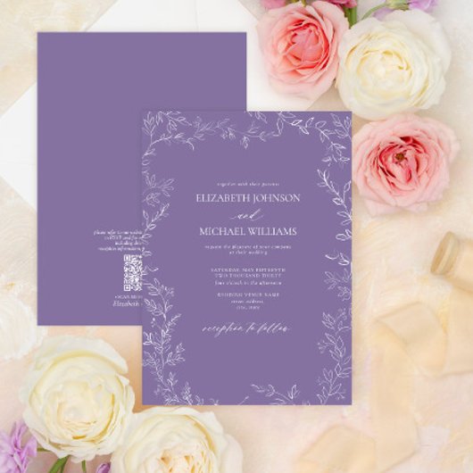 Invitation Mariage de feuille minimum pour Lavande Élégante d