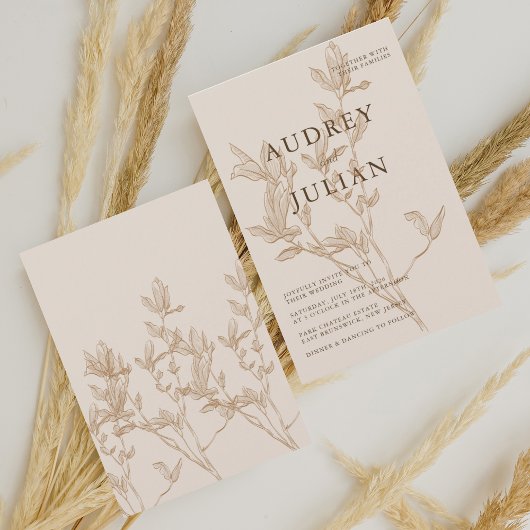 Invitation Mariage de feuille Mocha Botanique