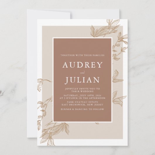 Invitation Mariage de feuille Mocha Botanique (Devant)