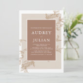 Invitation Mariage de feuille Mocha Botanique (Debout devant)