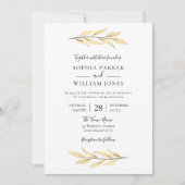 Invitation Mariage de feuille or élégant moderne (Devant)