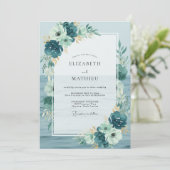 Invitation Mariage de feuille peinte en cyan (Debout devant)