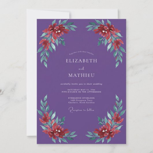 Invitation Mariage de feuille peinte violette (Devant)
