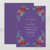Invitation Mariage de feuille peinte violette (Devant / Derrière)