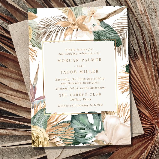 Invitation Mariage de feuille tropicale de destination de pla