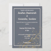 Invitation Mariage DE FEUILLES BLEUSES D'OR DE LA MARINE (Devant)
