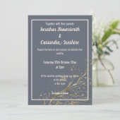 Invitation Mariage DE FEUILLES BLEUSES D'OR DE LA MARINE (Debout devant)