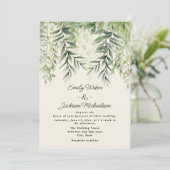 Invitation Mariage de feuilles d'aquarelle de verdure botaniq (Debout devant)