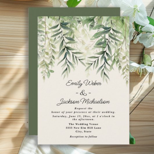 Invitation Mariage de feuilles d'aquarelle de verdure botaniq