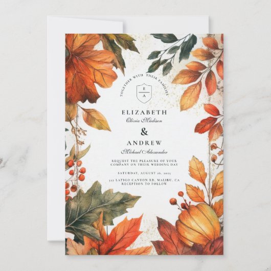 Invitation Mariage de feuilles d'automne en gras (Devant)