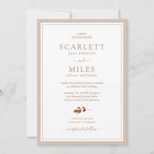 Invitation Mariage de feuilles d'automne simples (Devant)