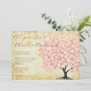 Invitation Mariage de feuilles de coeur rose enchantée Fairyt