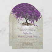 Invitation Mariage de feuilles de coeur violet invite (Devant / Derrière)