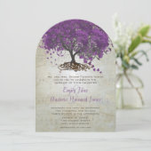 Invitation Mariage de feuilles de coeur violet invite (Debout devant)