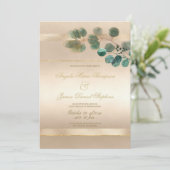 Invitation Mariage de feuilles de eucalyptus vert or luxe  (Debout devant)