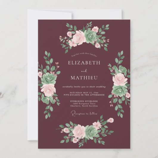 Invitation Mariage de feuilles succulentes prune (Devant)