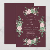 Invitation Mariage de feuilles succulentes prune (Devant / Derrière)