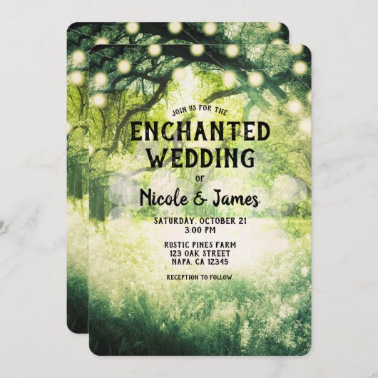 Invitation Mariage de feux de forêt enchantés vert rustique (Devant / Derrière)
