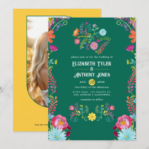 Invitation Mariage de Fiesta Mexicaine Vert Émeraude et Or