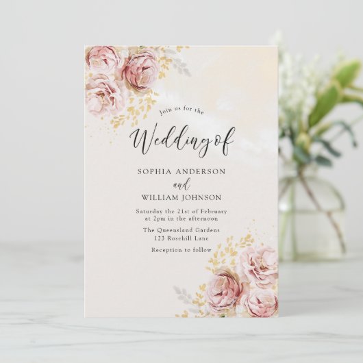 Invitation Mariage de finition en marbre floral (Debout devant)