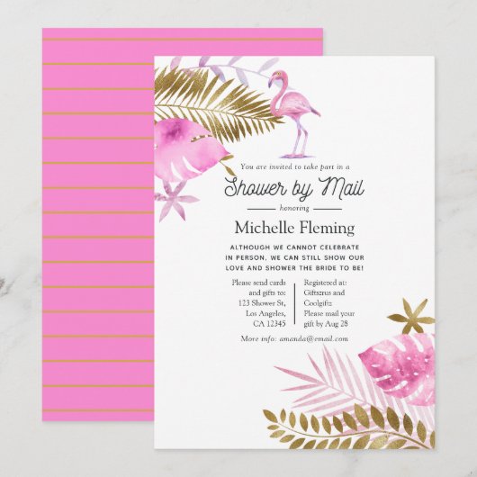 Invitation Mariage de Flamant Rose et Or par la Poste (Devant / Derrière)