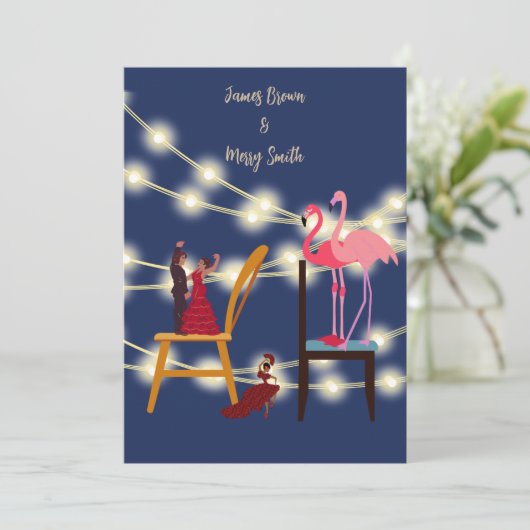 Invitation Mariage de Flamants roses passionnés (Debout devant)