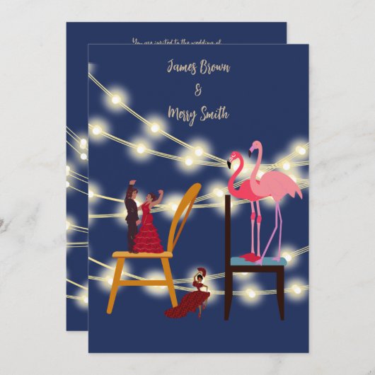 Invitation Mariage de Flamants roses passionnés (Devant / Derrière)