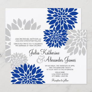 Invitation Mariage de flambée de fleurs Royal Blue et Silver 