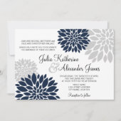 Invitation Mariage de flambée florale bleu marine et gris arg (Devant)