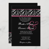 Invitation Mariage de flamme noir blanc rose Zèbre métal (Devant / Derrière)