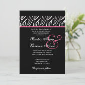 Invitation Mariage de flamme noir blanc rose Zèbre métal (Debout devant)