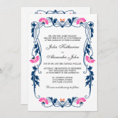 Invitation Mariage de flancs bleu marine et Fuchsia (Devant / Derrière)