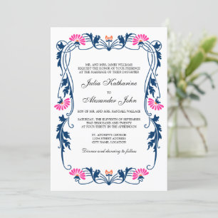 Invitation Mariage de flancs bleu marine et Fuchsia