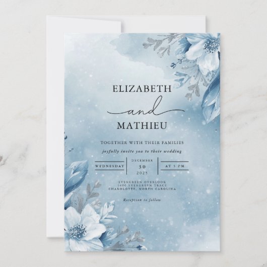 Invitation Mariage de fleur Azure Frosty (Devant)