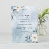 Invitation Mariage de fleur de branches bleues gelées (Debout devant)