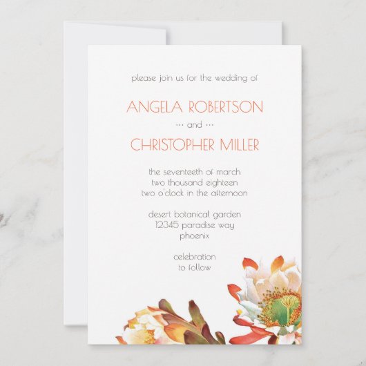 Invitation Mariage de fleur de cactus de désert (Devant)