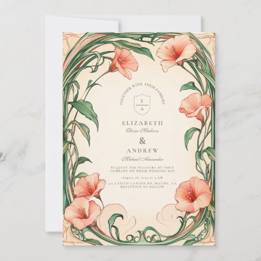 Invitation Mariage de fleur de corail (Devant)