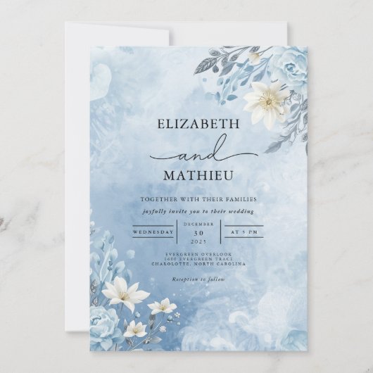 Invitation Mariage de fleur de givre bleu Icy (Devant)