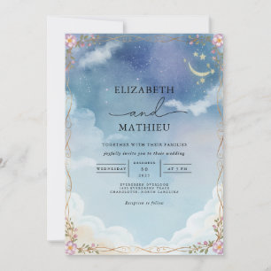 Invitation Mariage de fleur de nuages céleste