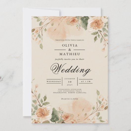 Invitation Mariage de fleur de pêche (Devant)