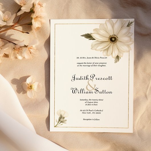 Invitation Mariage de fleur marguerite rustique de style vint