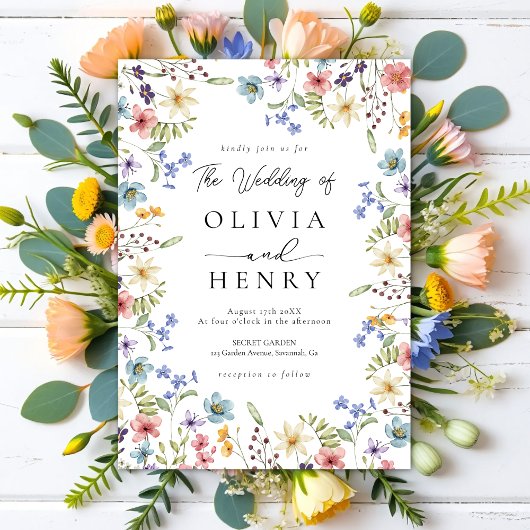 Invitation Mariage de Fleur sauvage botanique de jardin rusti