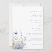 Invitation Mariage de Fleur sauvage couleur bleu-Dusty (Devant)