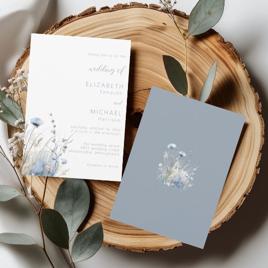 Invitation Mariage de Fleur sauvage couleur bleu-Dusty