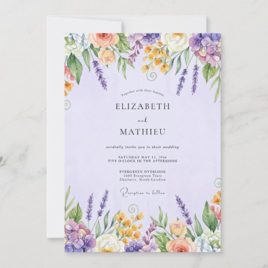 Invitation Mariage de Fleur Sauvage d'Améthyste Botanique (Devant)