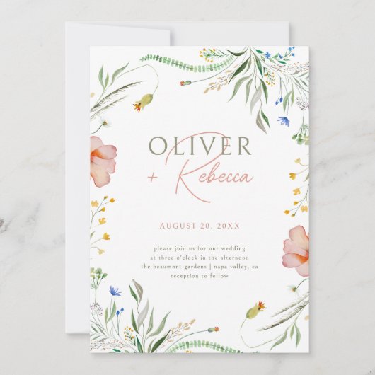 Invitation Mariage de Fleur sauvage d'aquarelle Boho minimali (Devant)